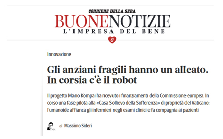 Mario featured on the pages and website of Corriere della Sera, the main Italian newspaper!